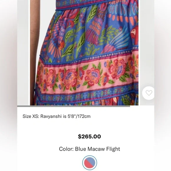 Farm Rio Size Small Blue Macaw Flight Midi Dress Tiered Size Medium NWT - Picture 4 of 16